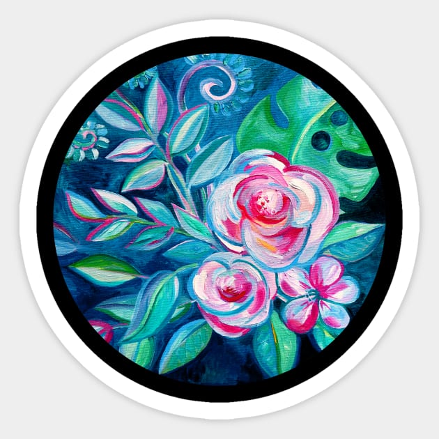 Tropical Camellia Extravaganza - oil on canvas Sticker by micklyn